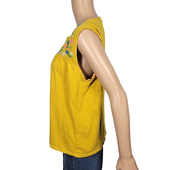 J. Crew Women's Golden Yellow Bright Floral Embroidered Sleeveless Blouse Size L - Picture 7 of 10